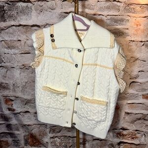 POL Clothing - Front Pocket Button Down Solid Vest - Cream - L - NWOT